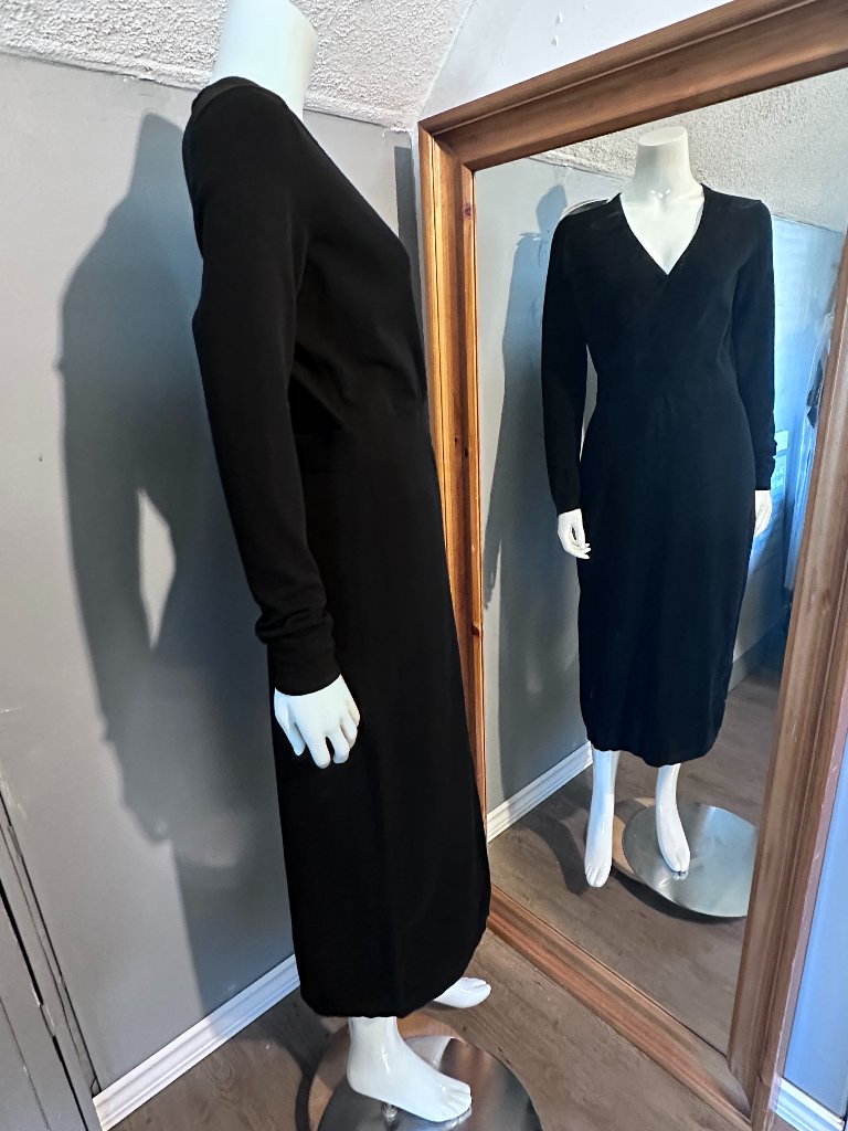 Nwt Hugo Boss Black Knit Long Sleeve V-Neck Faux Wrap Dress Size Large